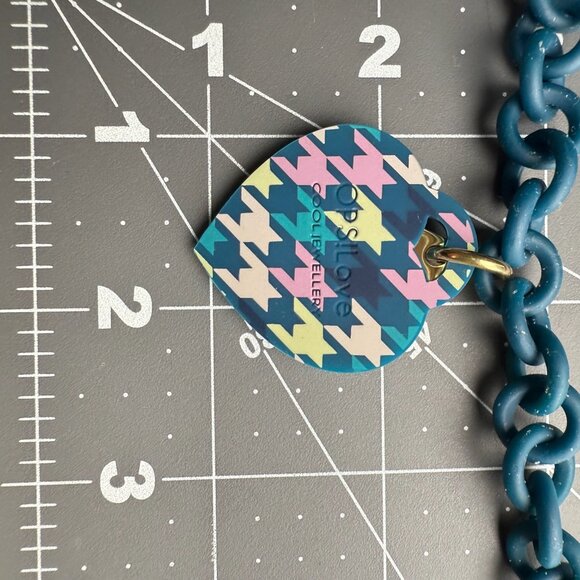Ops! Objects Chain Bracelet Blue With Heart Houndstooth Pendant Toggle Closure I - Picture 7 of 7